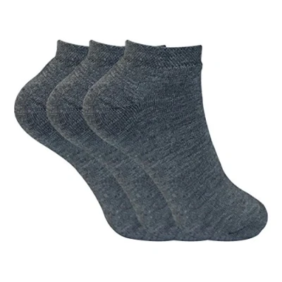 Image of 3 Pairs Ladies Thick Winter Warm Cushioned Coloured Low Cut Ankle Short Thermal Trainer Socks (4 7 uk, TTS Charcoal)