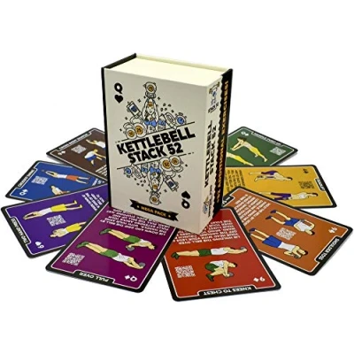 Image of Stack 52 Kettlebell Exercise Cards. Workout Playing Card Game. Video Instructions Included. Learn Kettle Bell Moves and Conditioning Drills. Home Fitness Training Program. (2019 Mega Pack)
