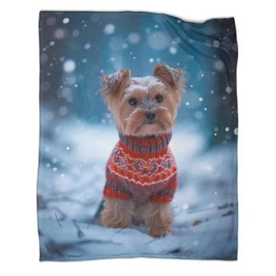Image of ZYGAOKDD Yorkshire Terrier 3D Printed Flannel Throw Blanket, Fluffy Warm Fleece Blanket Soft Blankets, for Bed And Sofa Couch, Kids Adults Cozy 50x60inch(127x152cm)