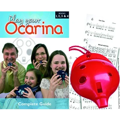 Image of Plastic OCARINA, Red 6 hole, and COMPLETE BOOK Play your Ocarina 1, 2, 3 &amp; 4
