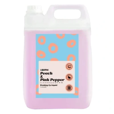 Image of Liquipak Vegan Washing Up Liquid, Refill Peach &amp; Pink Pepper 100% Cruelty Free, Removes Tough Stains (5 Litres)