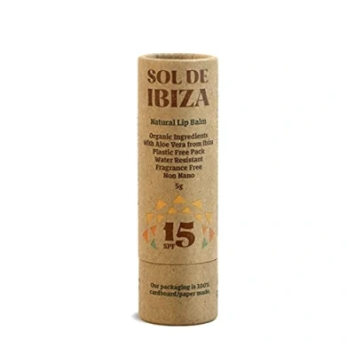 Image of Sol de Ibiza Plastic Free Lip Balm Natural Mineral Sunscreen SPF15 ingredients Non Nano zinc oxide Vegan Adults &amp; Kids 5g