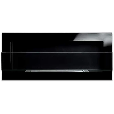 Image of GMT Bioethanol Eco Smokeless Fireplace Black 90x40cm with Protective Glass Indoor Decorative Wall mounted or recessed Fire Heater Chimney Easy to Mount Bio Liquid Fuel &amp; Stones Aroma Oils