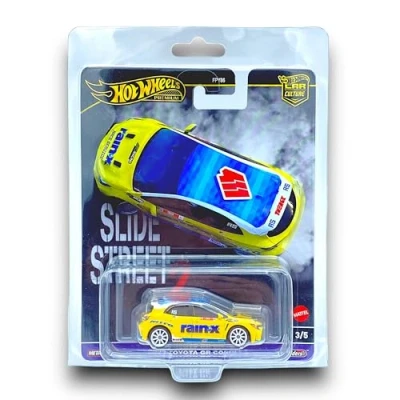 Image of Hot Wheels 2023 Toyota GR Corolla (Yellow, Blue &amp; White) 3/5 Slide Street 2 2024 (Premium Car Culture) includes a KLAS Keeper Protector Case HKC82