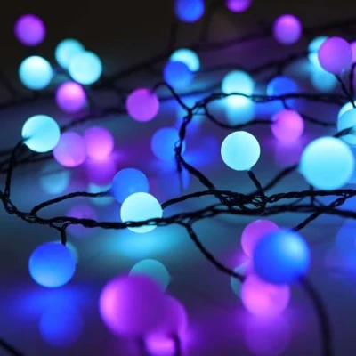 Image of Qbis Premium Berry Cluster Lights, 240 Pastel Blue, Purple and Turqoise Christmas Lights (240 Fairy (Black Wire))
