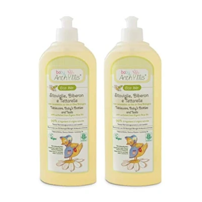Image of Anthyllis Baby Bottle, Teat, Plate Wash, Certified Organic Vegan, Dermatology Tested, Scented with Orange and Lemon Essential Oils (2 Bottle Pack)