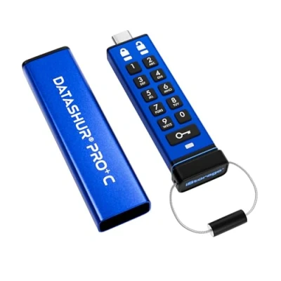 Image of iStorage datAshur PRO+C 256GB Secure USB Type C Memory Stick FIPS 140 3 Level Pending PIN Protected A Adapter Included.