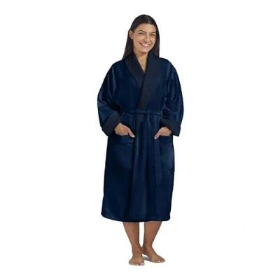 Image of Women&#039;s Microfiber Robe by BOCA TERRY Luxury Hotel Bathrobe, Long Spa Robes for Women Generous Sizing, Navy, S