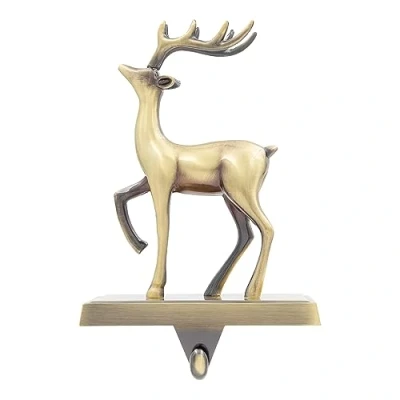 Image of Christmas Workshop Reindeer Stocking Hanging Hook Antique Gold