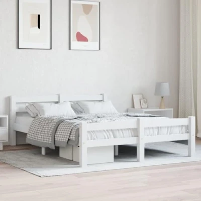 Image of vidaXL Modern Bed Frame in Solid Pinewood Sturdy and Elegant, White, 140x200 cm Ideal for Bedroom, Requires Assembly