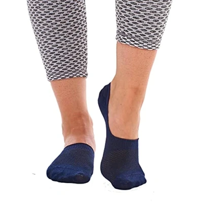 Image of Soxy Bamboo Invisible Socks 6 Pack Ladies Premium No Show Casual Low Cut for Women with Non Slip Grip Liner Navy UK Size 4