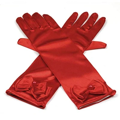 Image of RUNHENG Kids Stretchy Satin Long Finger Dress Gloves (Red)(Size: 29cm)
