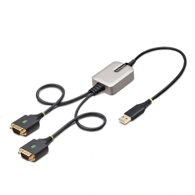 Image of StarTech.com 2ft (60cm) 2 Port USB to Serial Adapter Cable, COM Retention, FTDI, DB9 RS232, Changeable Screws/Nuts