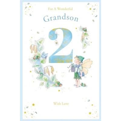 Image of Grandson 2nd Birthday Card Age 2 Catkin Pixie 9&quot; x 6&quot; Lovely Verse