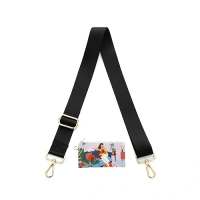 Image of Senral Wide Black Purse Straps Replacement Crossbody Striped Shoulder Strap with gold Bucket (black hook strap)