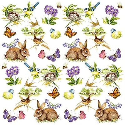 Image of 20 Napkins Small Easter Joys Rabbits Flowers Butterflies Birds 33 x cm