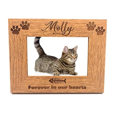 Image of ukgiftstoreonline Cat Remembrance Personalised Engraved Photo Frame Gift (5 x 7 Inch)