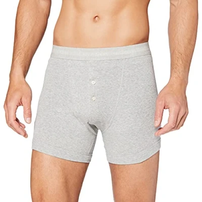 Image of Calvin Klein Boxer Brief Button Fly Long Leg Boxers for Men Mens Shorts Pack of 1 Grey Large
