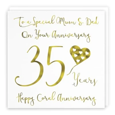 Image of Hunts England Mum And Dad Parents 35th Anniversary Card To A Special &amp; On Your 35 Years Happy Coral Milano Collection