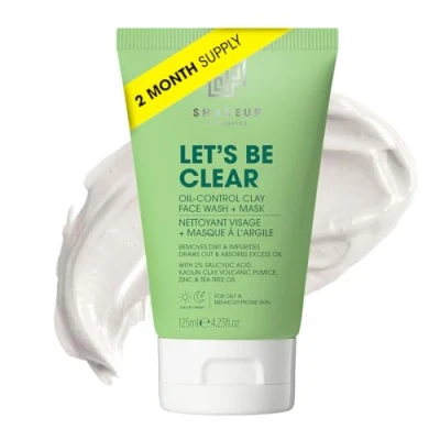 Image of Shakeup 2 in 1 Mens Face Wash + Clay Mask, Oil Control, Clarifying with Volcanic Pumice, Tea Tree, 2% Salicylic Acid, Vegan Skincare, 125ml