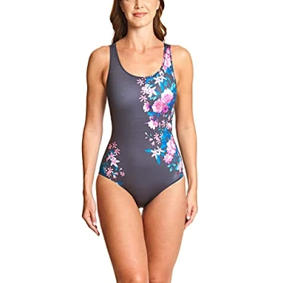 Image of Zoggs Women&#039;s Peninsula Scoopback One Piece Swimsuit, Grey Multi, 10 UK