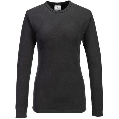 Image of Portwest Women&#039;s Thermal T Shirt Long Sleeve Black Large