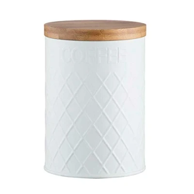 Image of Typhoon Embossed Steel White Tea Coffee Sugar Storage Jar Canister Bamboo Lid (Coffee Canister)