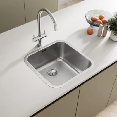 Image of SÄUBER 450 x 450mm Stainless Steel Kitchen Sink Single 1.0 Bowl Undermount Installation, 18/8 Grade Sinks, Free Waste