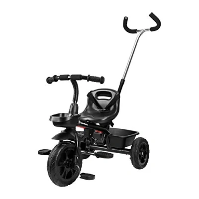 Image of HyperMotion Kids Tricycle with Parent Push Handle, Lightweight Baby Balance Bike for Children, Steering Toddler Trike, Black