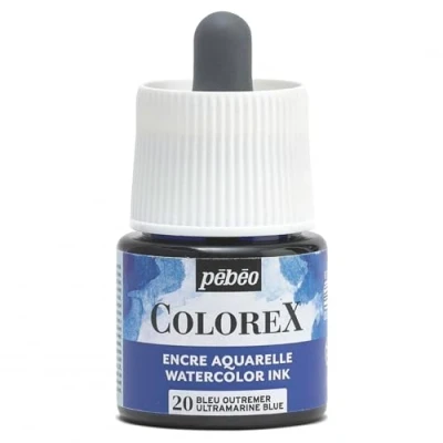 Image of Pébéo Colorex Ink 45 ml Ultramarine Blue Watercolour Velvety Finish Multi Tool Drawing for All Media