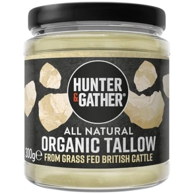 Image of Hunter &amp; Gather Organic Beef Tallow from Grass Fed British Cows 300g Gluten Free, Seed Oil Free Keto, Low Carb, Paleo I Ancestrally Inspired Nutrition Simply 1 Ingredient Glass Jar