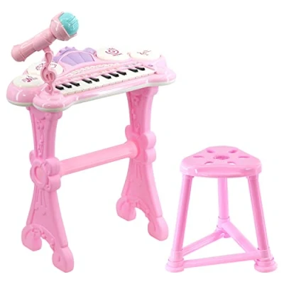 Image of Kids Electronic Keyboard Organ Piano With Lights 24 Keys Drums Microphone &amp; Stool Toy