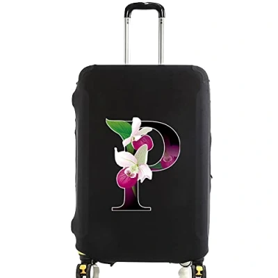 Image of initial letter Printed Design Travel Trolley Case Cover Protector Washable Suitcase Luggage Storage Covers for 18 28 inch (M (22 25 Luggage), Flower color P)