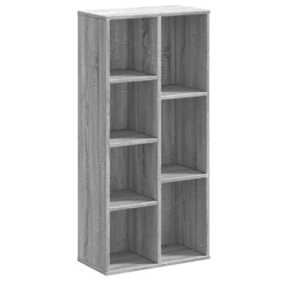 Image of vidaXL Grey Sonoma Engineered Wood Bookcase Bookshelf Rack Storage Cabinet/7 Compartment Organizer Freestanding Shelf/Office &amp; Home Divider 50x25x105 cm