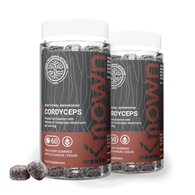 Image of Known Tasty Cordyceps Gummies 400mg Mushroom Vitamin B12, C Energy Support Natural Apple Flavour 60 Vegan Gummies, 2 Month Supply