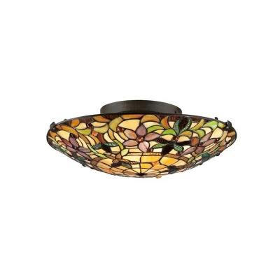 Image of Kami 2 Light Tiffany Flush Mount Ceiling Vintage Bronze, E27