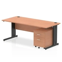 Image of Impulse 1800x800 Desk Beech/Black Cable Managed 2 Drawer Mobile Ped