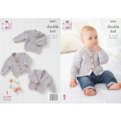 Image of King Cole Baby Double Knit Knitting Pattern Cardigans &amp; Sweater (6058)