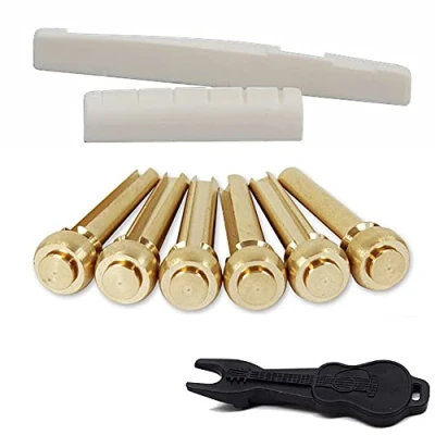 Image of Alnicov Acoustic Guitar String End Bone Bridge Saddle &amp; Nut and 6 Brass Pins with puller for