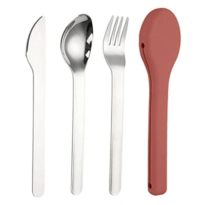 Image of ARFUKA Camping Cutlery Travel Set Knife Fork Spoon Stainless Steel Flatware Utensils with Case for Outdoor Picnic Office School Lunch Box