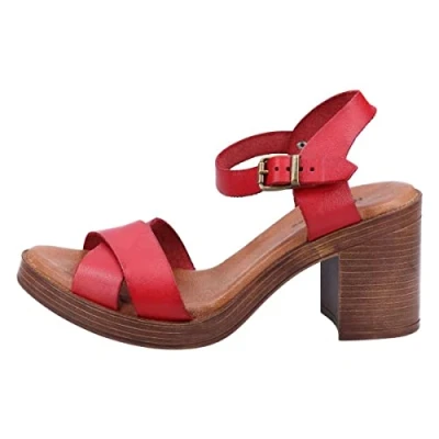 Image of Hush Puppies Women&#039;s Georgia Heeled Sandal, Red, 6 UK