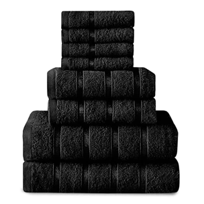 Image of GC GAVENO CAVAILIA Premium 100% Egyptian Cotton Bath Sheet, Highly Absorbent Quick Dry Bathroom Towel Set, Boston, Black