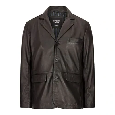 Image of TruClothing Mens Real Leather Blazer Jacket Coat 3 Button Classic Fit Smart Casual Vintage Black M