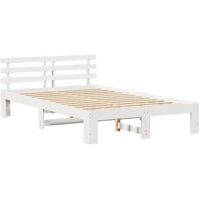 Image of vidaXL Pine wood Bed Frame White Solid 120 x 190 cm Durable