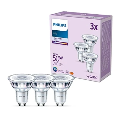 Image of PHILIPS LED Classic Spot Light Bulb 3 Pack [Cool White 4000K GU10] 50W, Non Dimmable. for Home Indoor Lighting