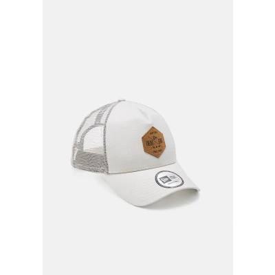 Image of New Era Heritage Patch Beige A Frame Adjustable Trucker Cap