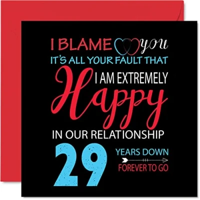 Image of Funny 29th Anniversary Card for Husband Wife Your Fault I&#039;m Extremely Happy Wedding Partner, 145mm x Greeting Cards Twenty Ninth Anniversaries