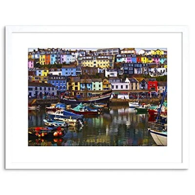 Image of Wee Blue Coo PHOTO CITYSCAPE BRIXHAM DEVON ENGLAND HARBOUR BOATS FRAMED PRINT F97X5484