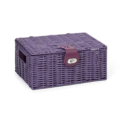 Image of ARPAN Small Resin Woven Storage Basket Box With Lid &amp; Lock Purple
