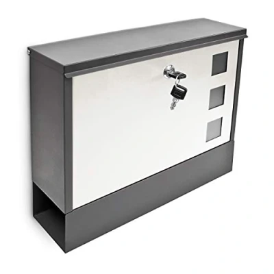 Image of Relaxdays Modern Two Coloured Mailbox Letterbox Lockable with Keys and Newspaper Slot, Black White